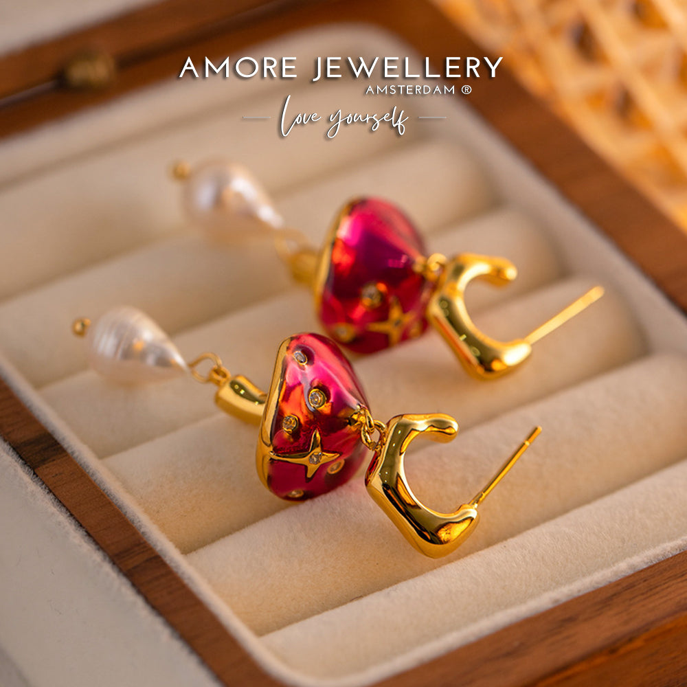 "Buy now the Retro Mushroom Natural Pearls Earrings from Amore Jewellery! These gold-plated retro earrings with natural pearls have a whimsical design!"