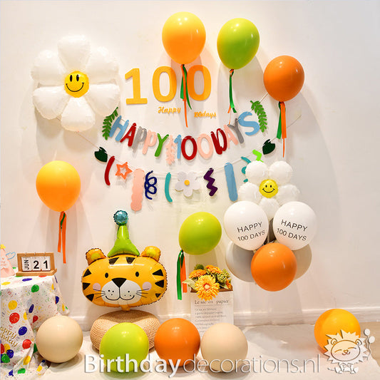 Koop nu de Leo's Party Baby honderd dagen ballonnen set met Tijger, 100 dagen mijlpaal, baby party, Feest versiering, verjaardag decoratie, Party set met ballonnen en tijger. van BirthdayDecorations.nl en maak je van de 100ste dag van je baby een onvergetelijke ervaring voor jou en je familie!